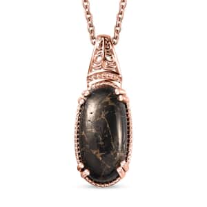 Matrix Silver Shungite Pendant in 14K RG Over Copper with Magnet and ION Plated RG Stainless Steel Necklace 20 Inches 6.85 ctw
