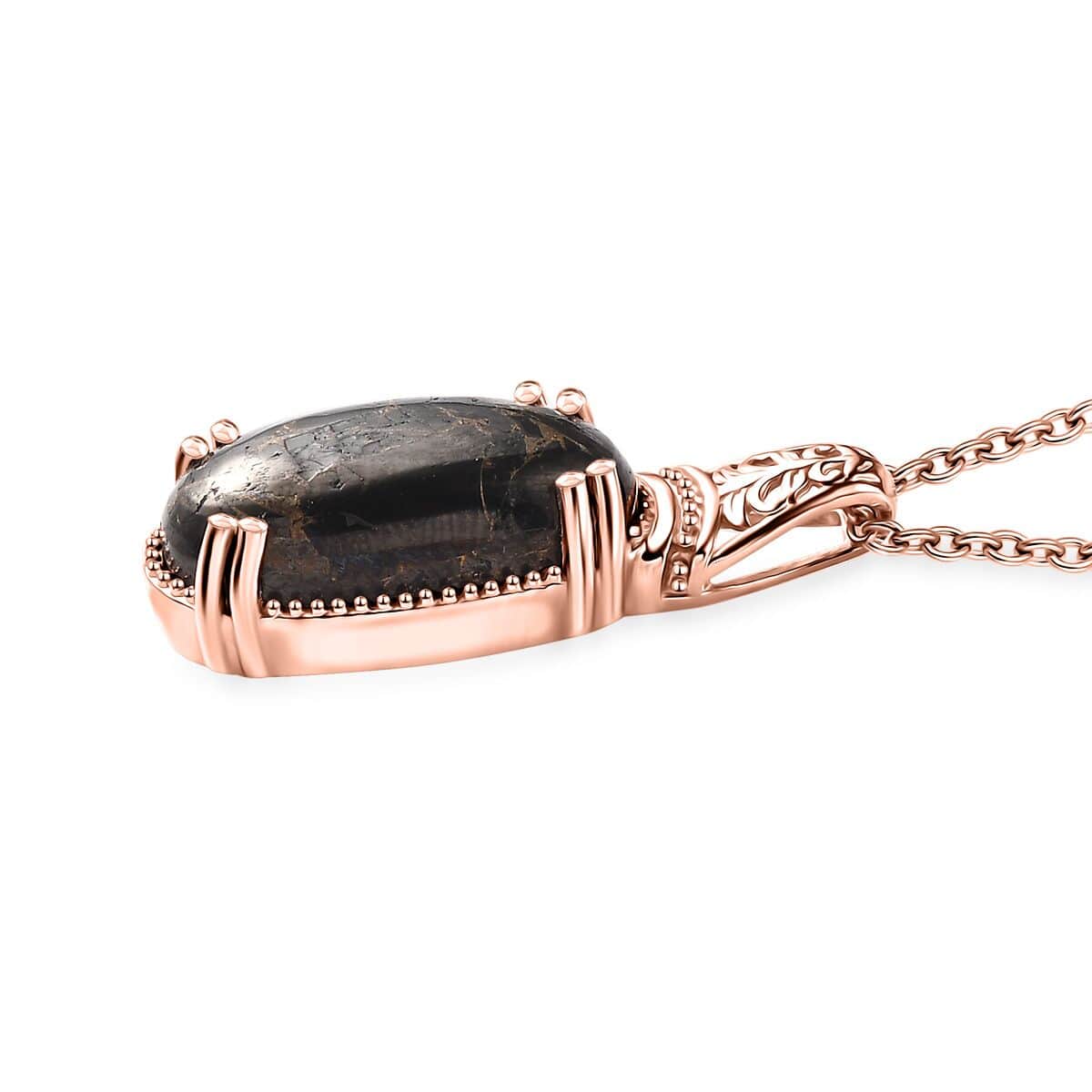 Matrix Silver Shungite Pendant in 14K RG Over Copper with Magnet and ION Plated RG Stainless Steel Necklace 20 Inches 6.85 ctw image number 3