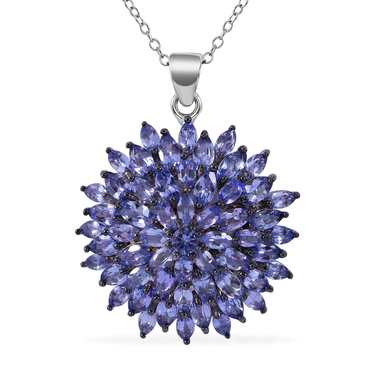 Tanzanite Floral Spray Pendant Necklace 18 Inches in Platinum Over Sterling Silver 6.20 ctw image number 0