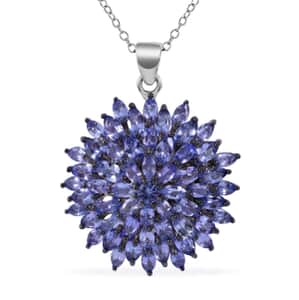 Tanzanite Floral Spray Pendant Necklace 18 Inches in Platinum Over Sterling Silver 6.20 ctw