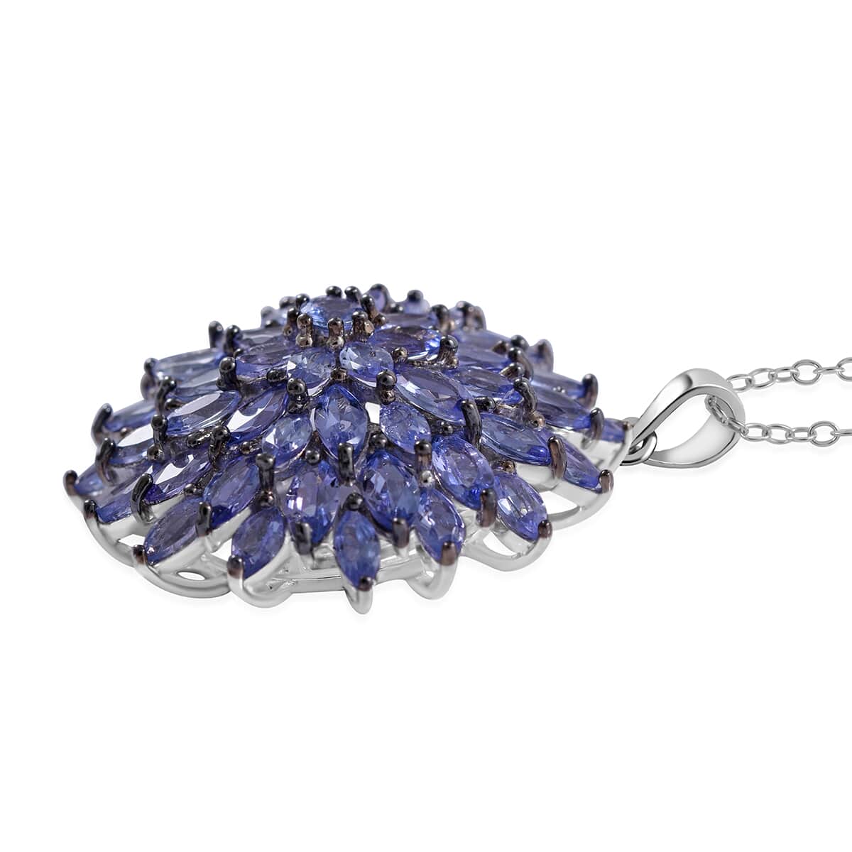 Tanzanite Floral Spray Pendant Necklace 18 Inches in Platinum Over Sterling Silver 6.20 ctw image number 2