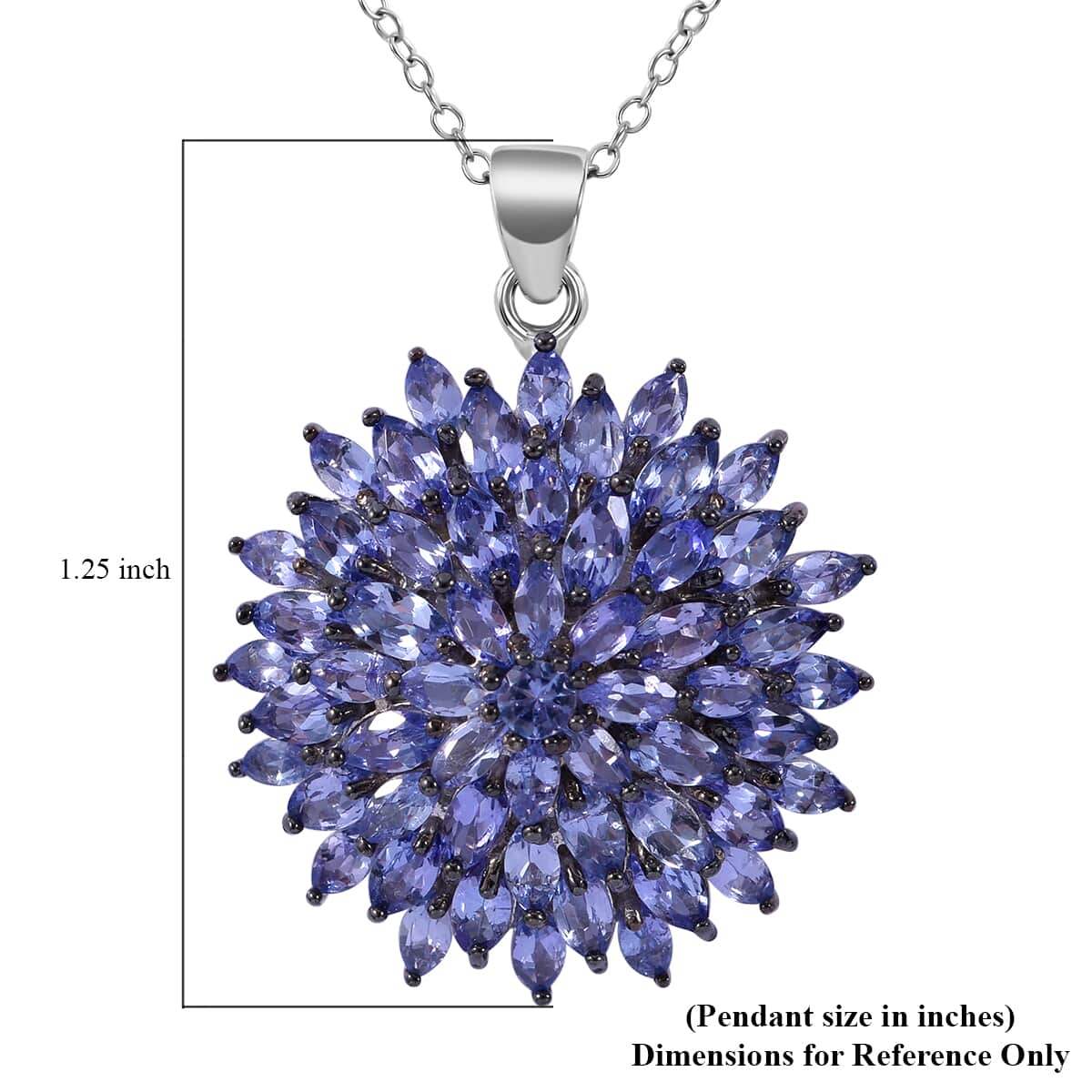 Tanzanite Floral Spray Pendant Necklace 18 Inches in Platinum Over Sterling Silver 6.20 ctw image number 5