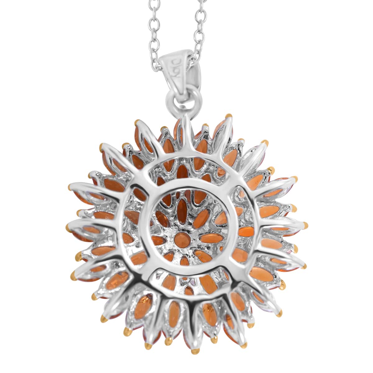 Jalisco Fire Opal Floral Spray Pendant Necklace 18 Inches in Platinum Over Sterling Silver 4.75 ctw image number 3