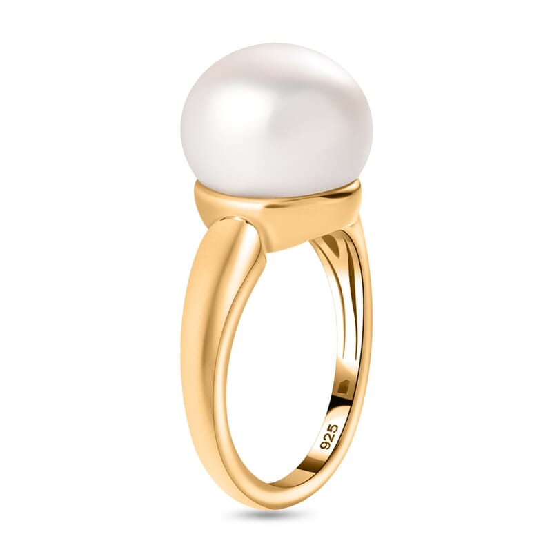 Freshwater Pearl Solitaire Ring (Size 11.50), Pendant without Chain and Earrings in 14K YG Over Sterling Silver