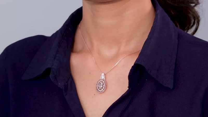Natural Champagne and White Diamond Pendant Necklace 20 Inches in Vermeil Rose Gold Over Sterling Silver 1.00 ctw