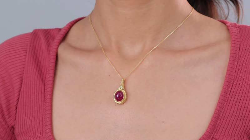 Premium African Ruby (FF) and Moissanite Pendant Necklace 20 Inches in Vermeil Yellow Gold Over Sterling Silver 8.30 ctw