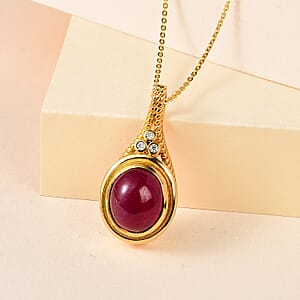 Premium African Ruby (FF) and Moissanite Pendant Necklace 20 Inches in Vermeil Yellow Gold Over Sterling Silver 8.30 ctw