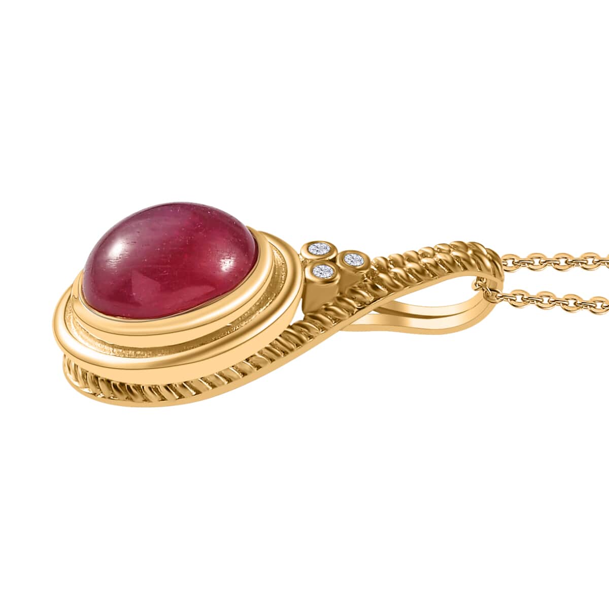 Premium African Ruby (FF) and Moissanite Pendant Necklace 20 Inches in Vermeil Yellow Gold Over Sterling Silver 8.30 ctw image number 3