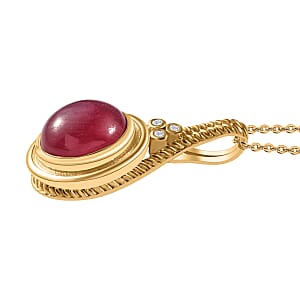 Premium African Ruby (FF) and Moissanite Pendant Necklace 20 Inches in Vermeil Yellow Gold Over Sterling Silver 8.30 ctw