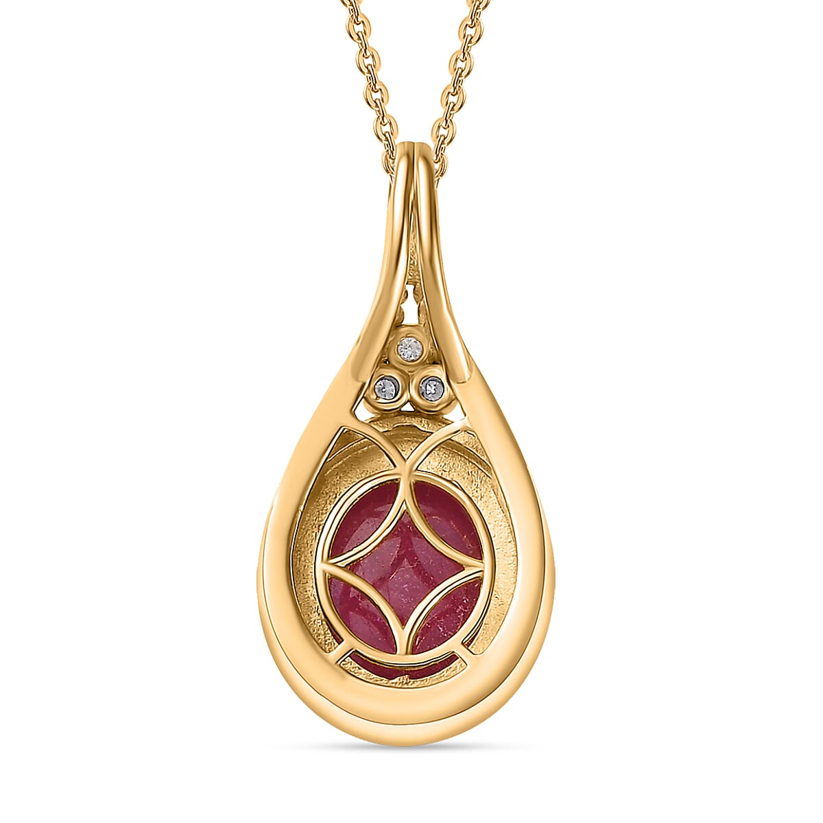Premium African Ruby (FF) and Moissanite Pendant Necklace 20 Inches in Vermeil Yellow Gold Over Sterling Silver 8.30 ctw