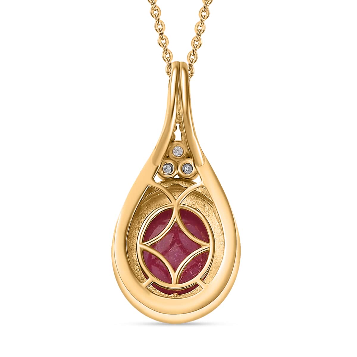 Premium African Ruby (FF) and Moissanite Pendant Necklace 20 Inches in Vermeil Yellow Gold Over Sterling Silver 8.30 ctw image number 4