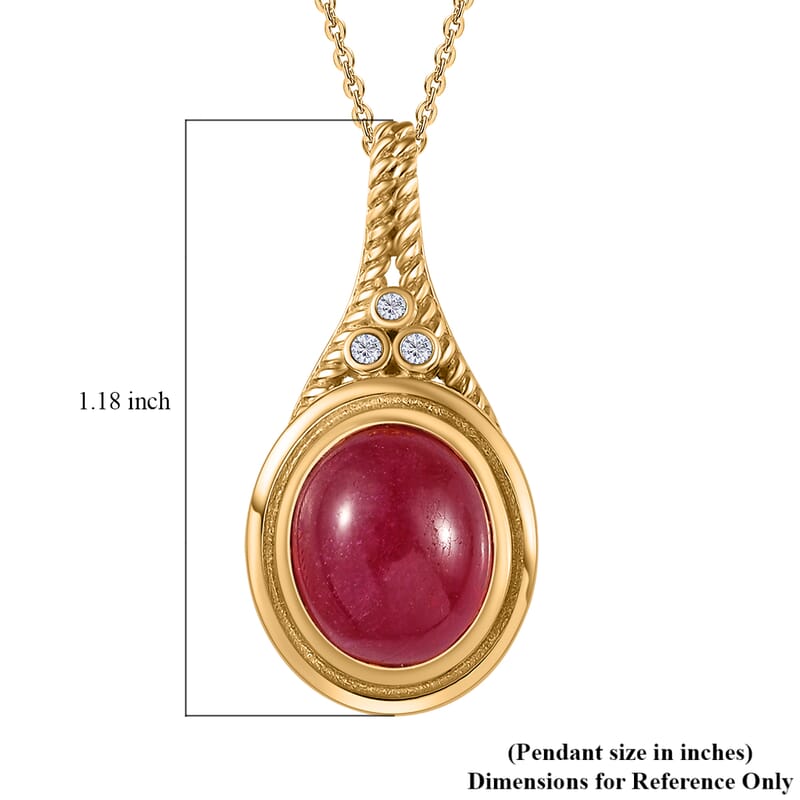 Premium African Ruby (FF) and Moissanite Pendant Necklace 20 Inches in Vermeil Yellow Gold Over Sterling Silver 8.30 ctw