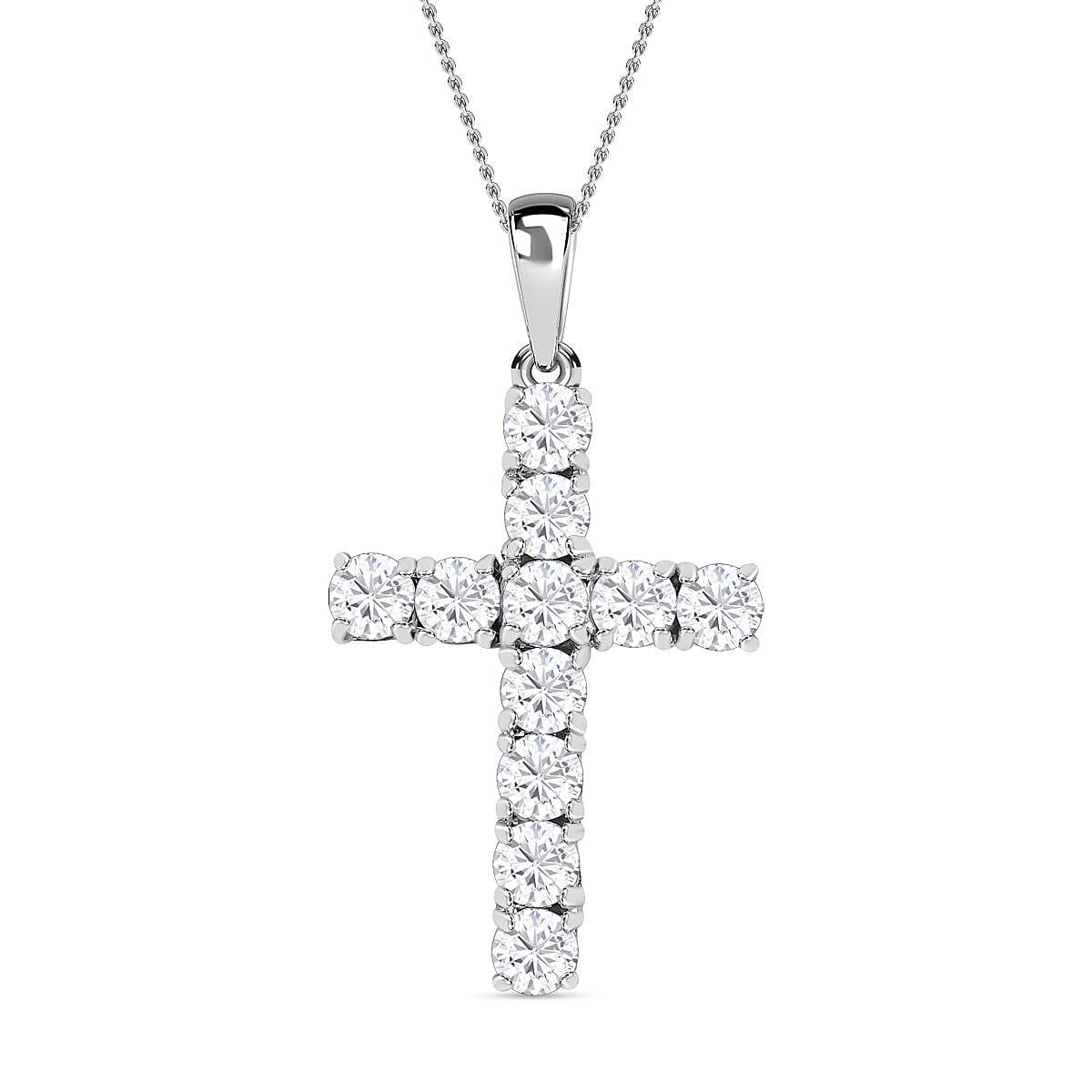 Austrian Crystal Cross Pendant Necklace (20 Inches) in Platinum Over Sterling Silver