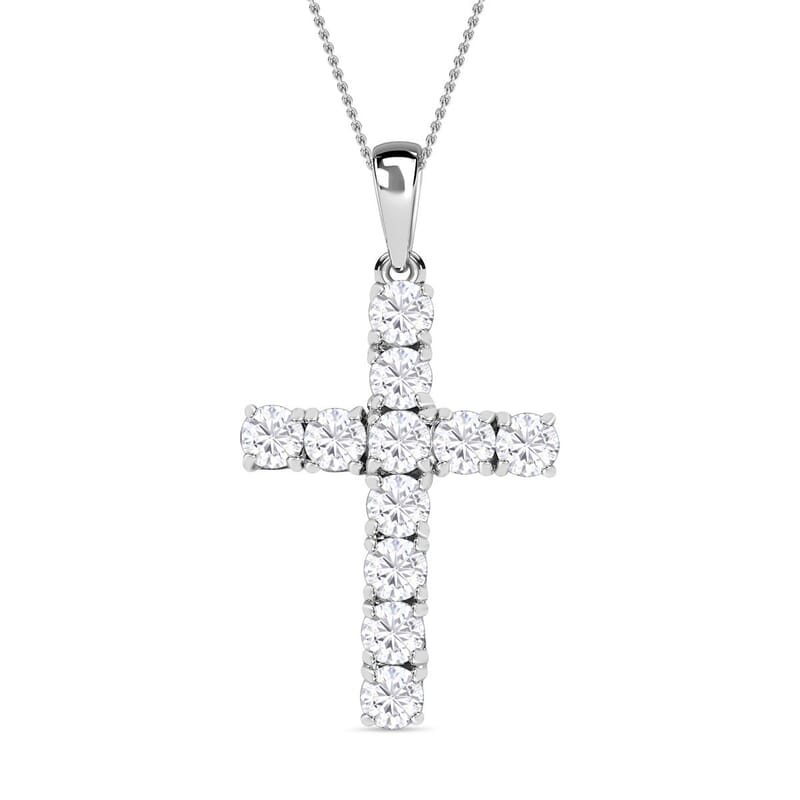 Austrian Crystal Cross Pendant Necklace (20 Inches) in Platinum Over Sterling Silver