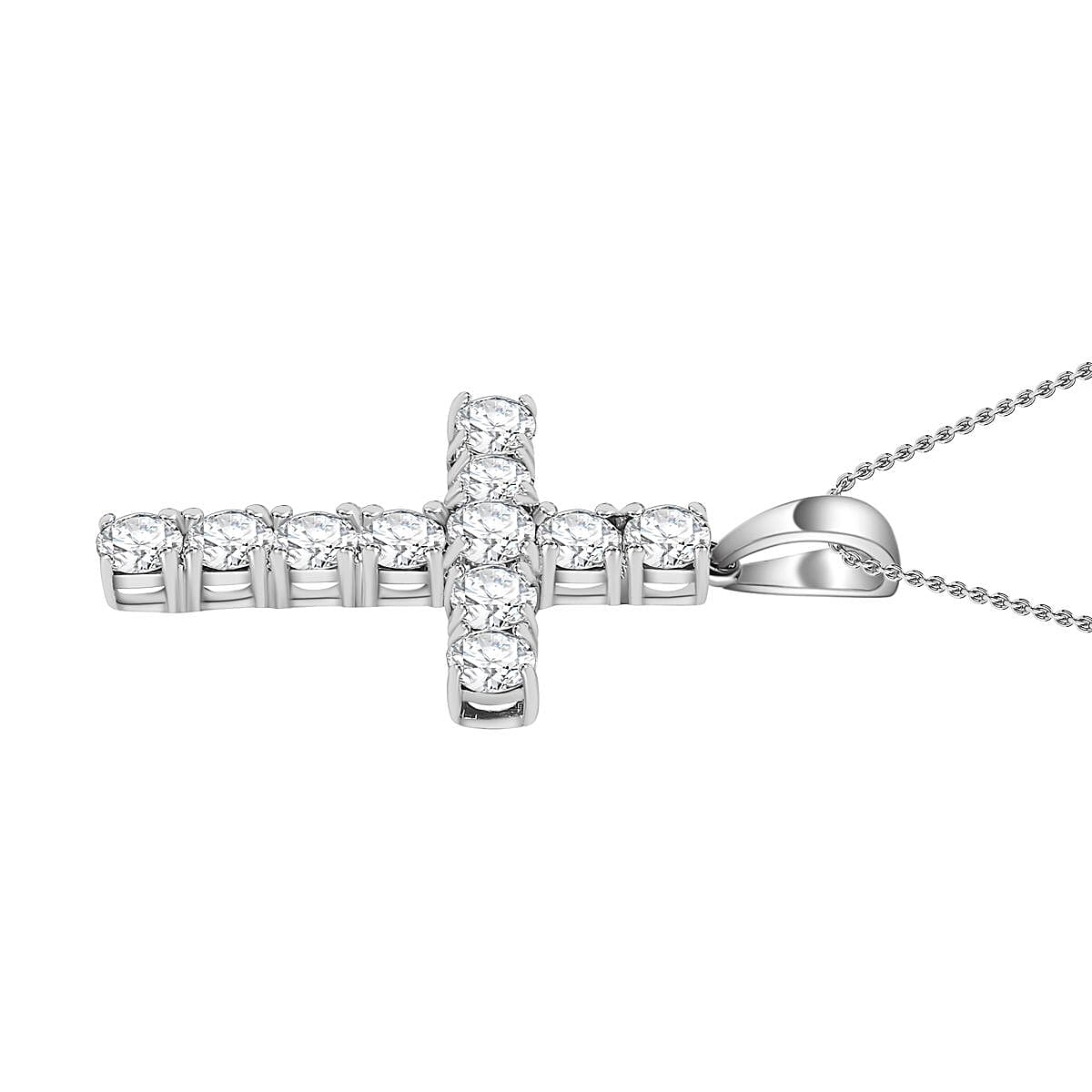 Austrian Crystal Cross Pendant Necklace (20 Inches) in Platinum Over Sterling Silver