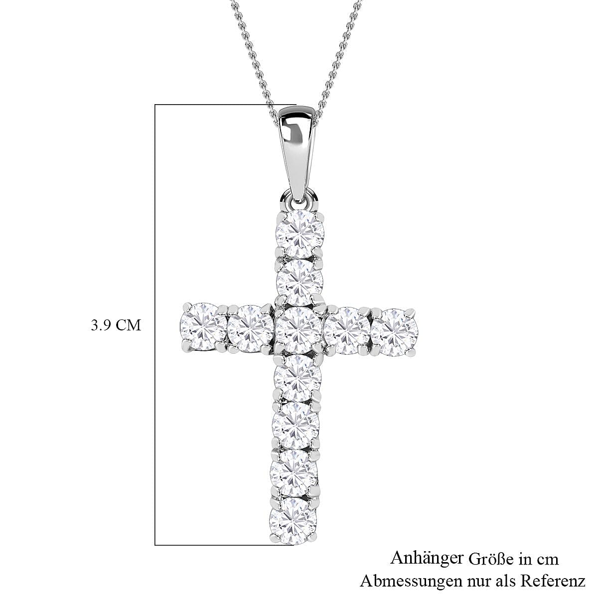 Austrian Crystal Cross Pendant Necklace (20 Inches) in Platinum Over Sterling Silver