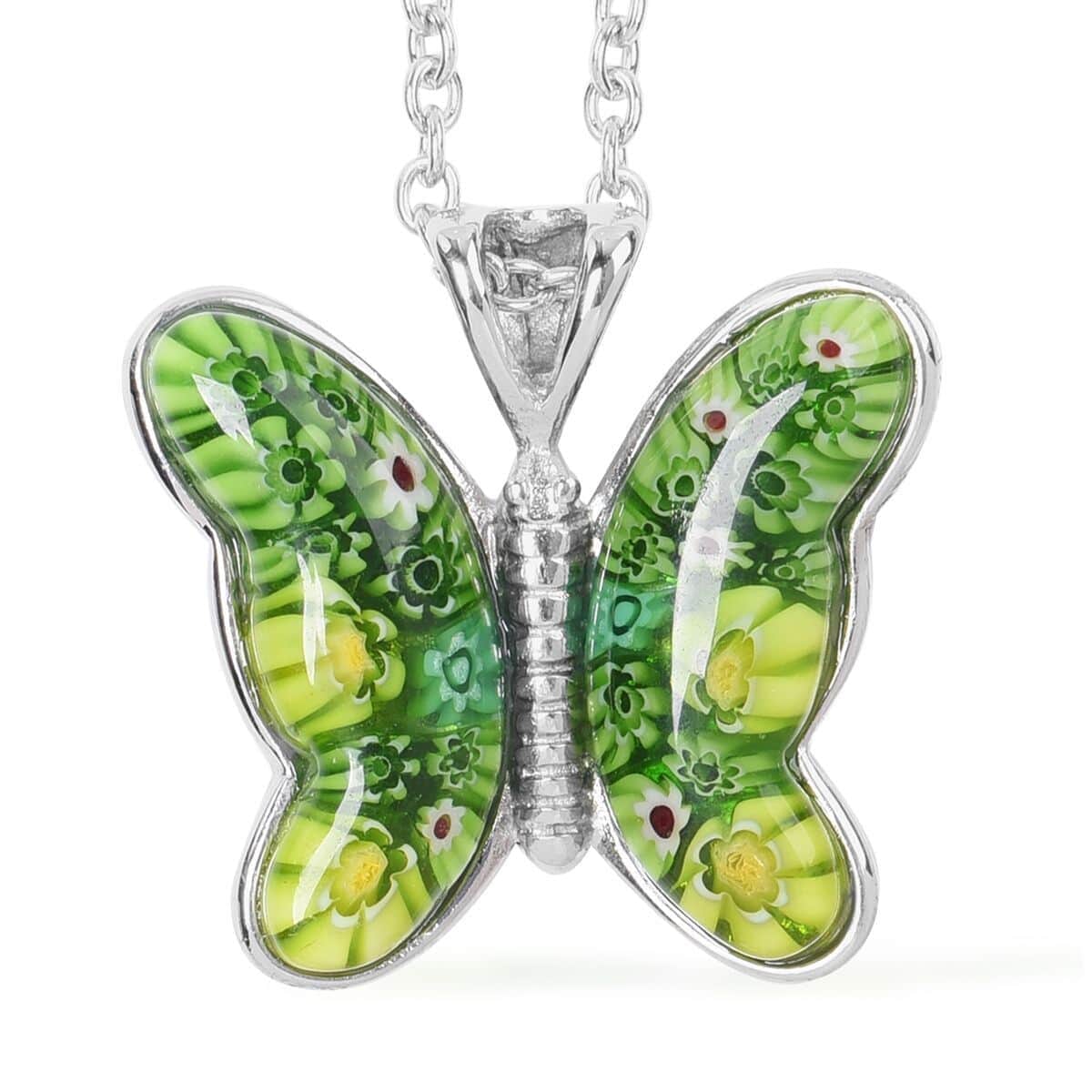 Multi Color Murano Style Bracelet (7.50-8.50In), Basket Earrings and Butterfly Pendant Necklace 24 Inches in Stainless Steel image number 1