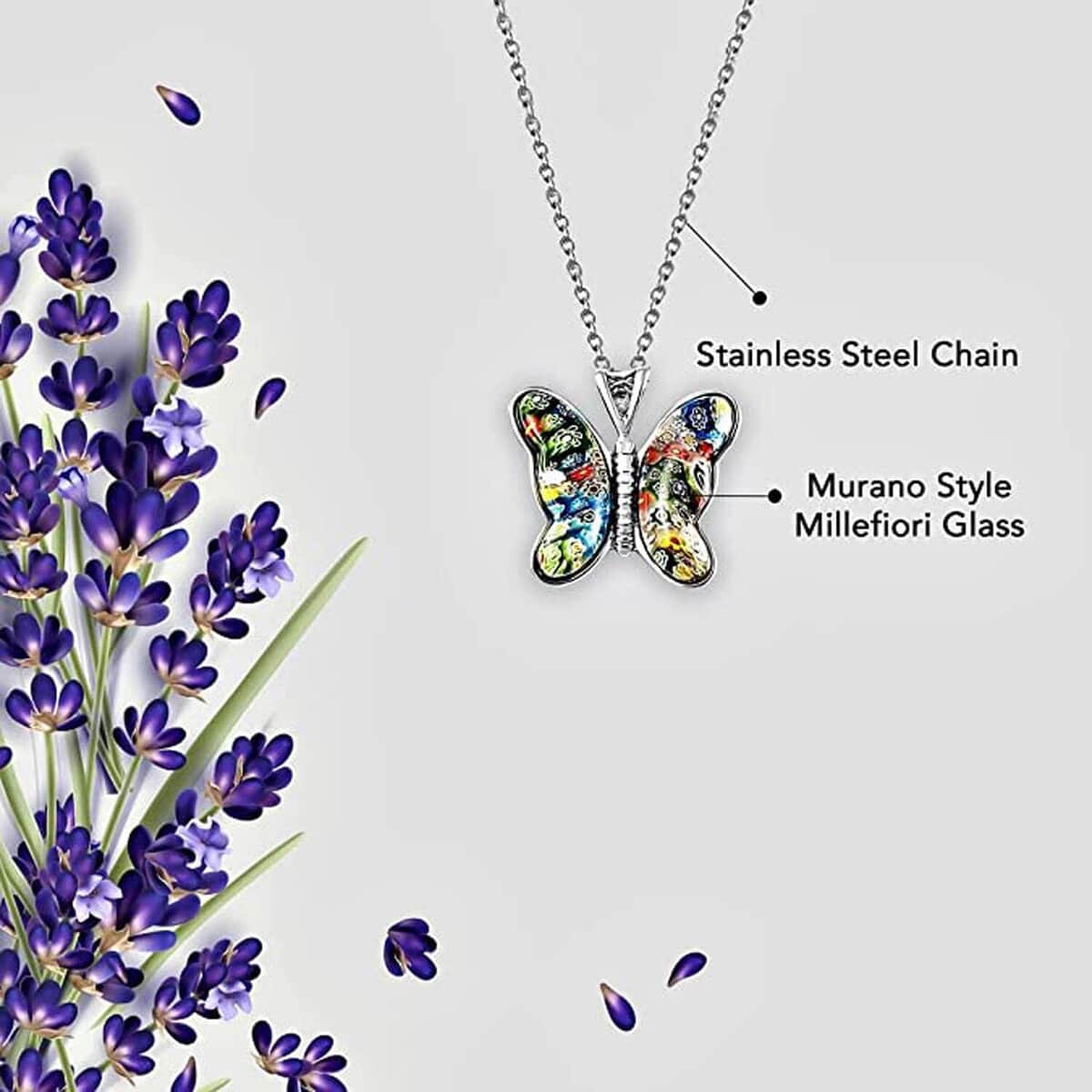 Murano Style Basket Earrings, Charm Bracelet (7.50-11In) and Butterfly Pendant Necklace 24 Inches in Stainless Steel image number 3