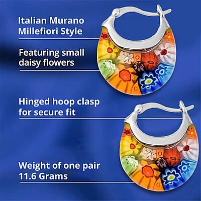 Murano Style Basket Earrings, Charm Bracelet (7.50-11In) and Butterfly Pendant Necklace 24 Inches in Stainless Steel