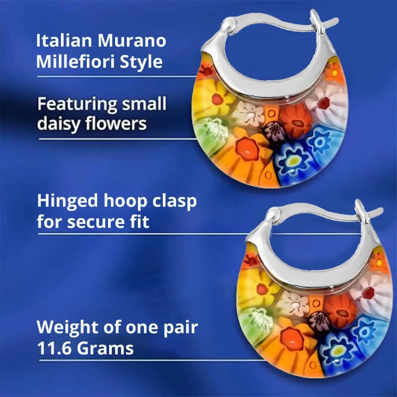 Murano Style Basket Earrings, Charm Bracelet (7.50-11In) and Butterfly Pendant Necklace 24 Inches in Stainless Steel