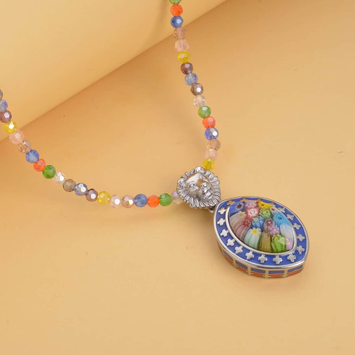 Multi Color Murano Style Basket 2pcs Earrings, Beaded Bracelet (7-8.5In) and Pendant with Necklace 20 Inches in Stainless Steel image number 2