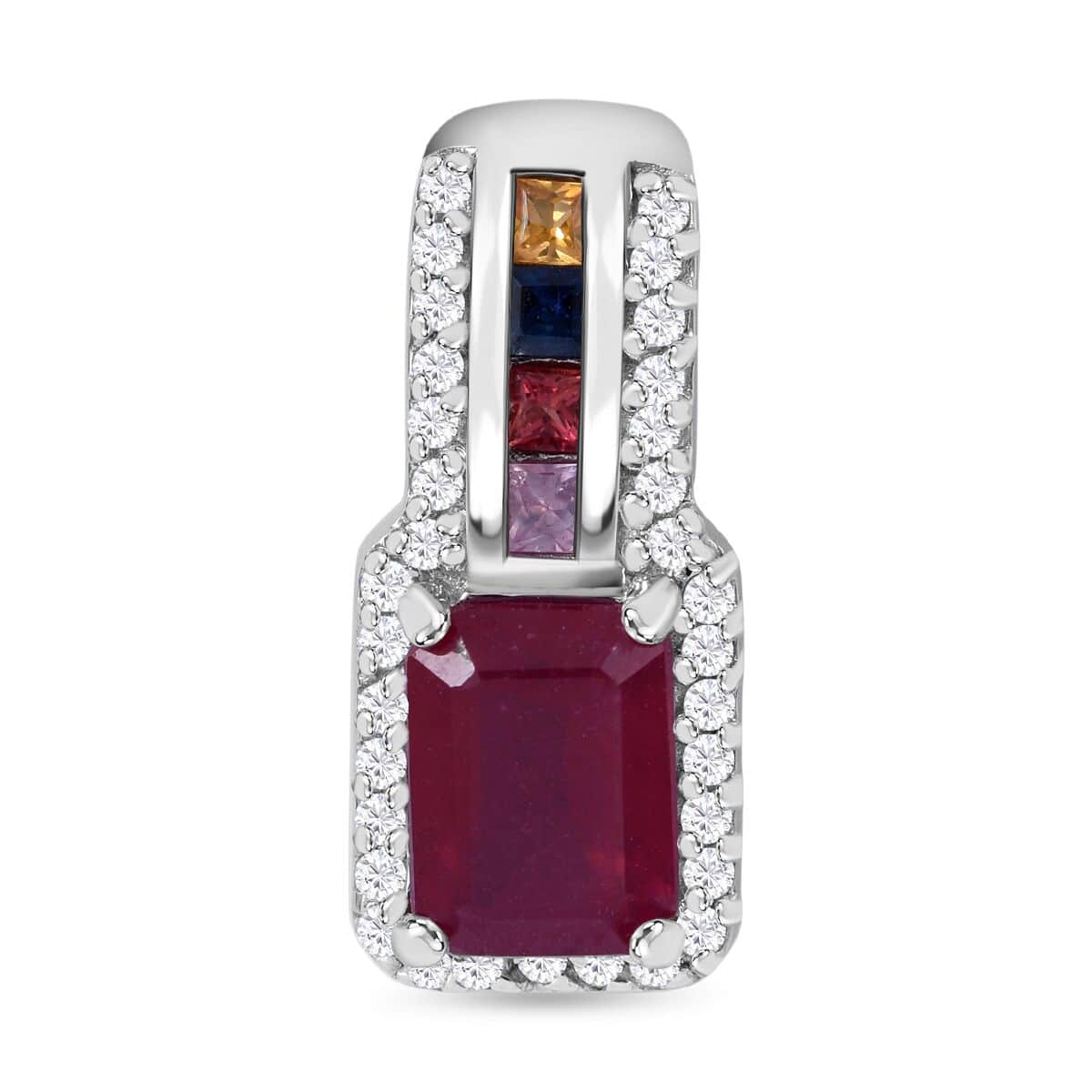 Mother’s Day Gift Niassa Ruby (FF) and Multi-Tourmaline, White Zircon Pendant Necklace 18 Inches in Platinum Over Sterling Silver 2.90 ctw image number 0