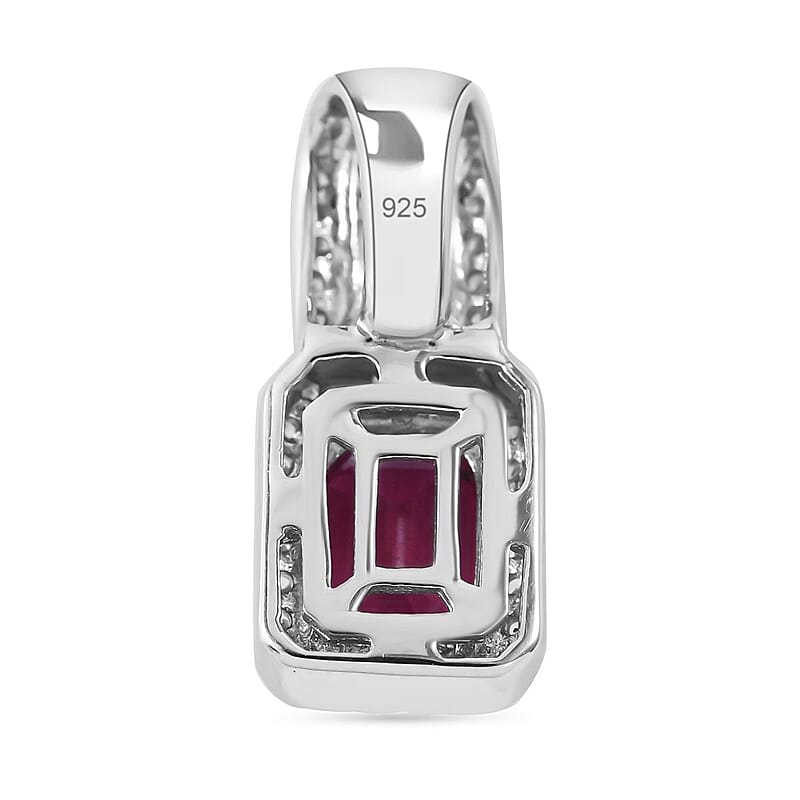 Niassa Ruby (FF) and Multi-Tourmaline, White Zircon Pendant Necklace 18 Inches in Platinum Over Sterling Silver 2.90 ctw