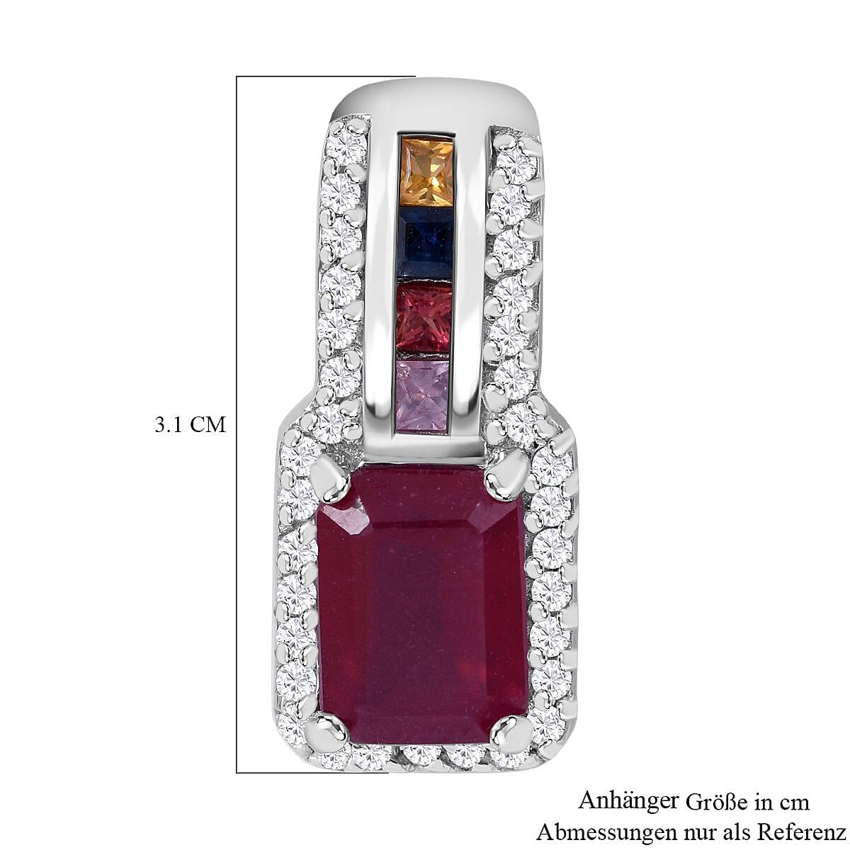 Niassa Ruby (FF) and Multi-Tourmaline, White Zircon Pendant Necklace 18 Inches in Platinum Over Sterling Silver 2.90 ctw