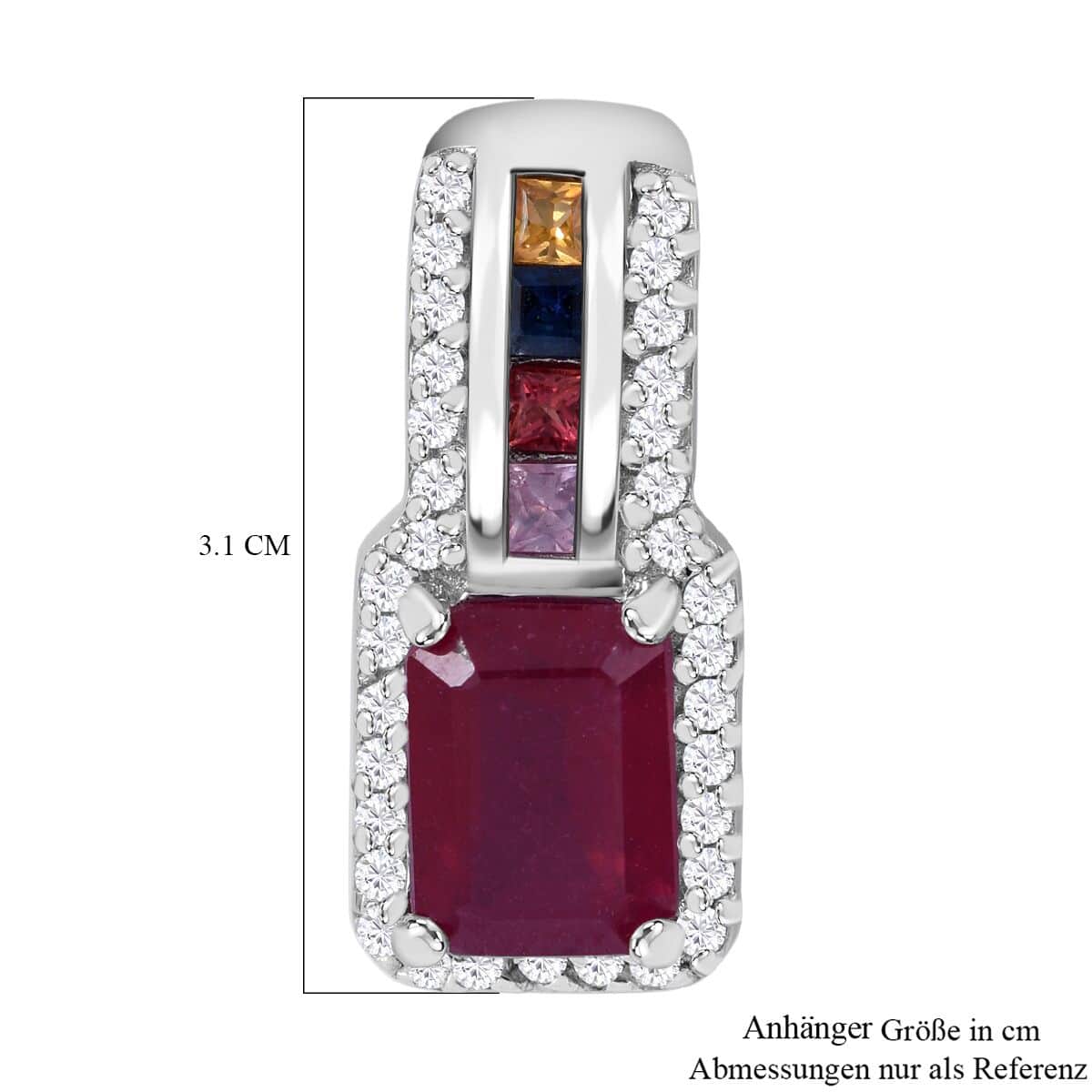 Mother’s Day Gift Niassa Ruby (FF) and Multi-Tourmaline, White Zircon Pendant Necklace 18 Inches in Platinum Over Sterling Silver 2.90 ctw image number 4