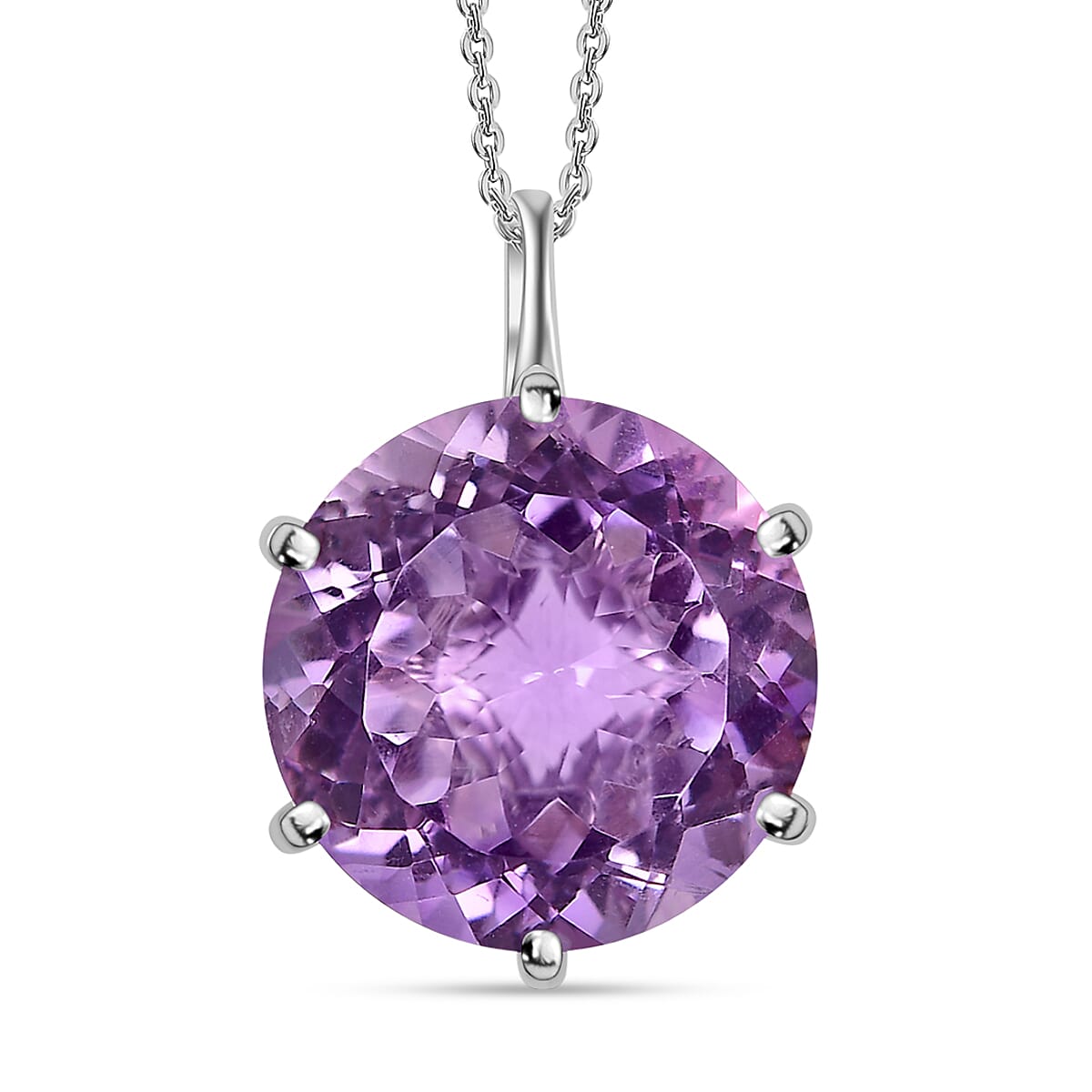 Rose De France Amethyst Solitaire Pendant Necklace 20 Inches in Platinum Over Sterling Silver 15.25 ctw