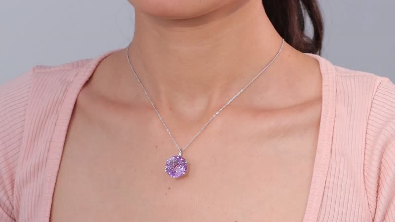 Rose De France Amethyst Solitaire Pendant Necklace (20 Inches) in Platinum Over Sterling Silver 15.25 ctw