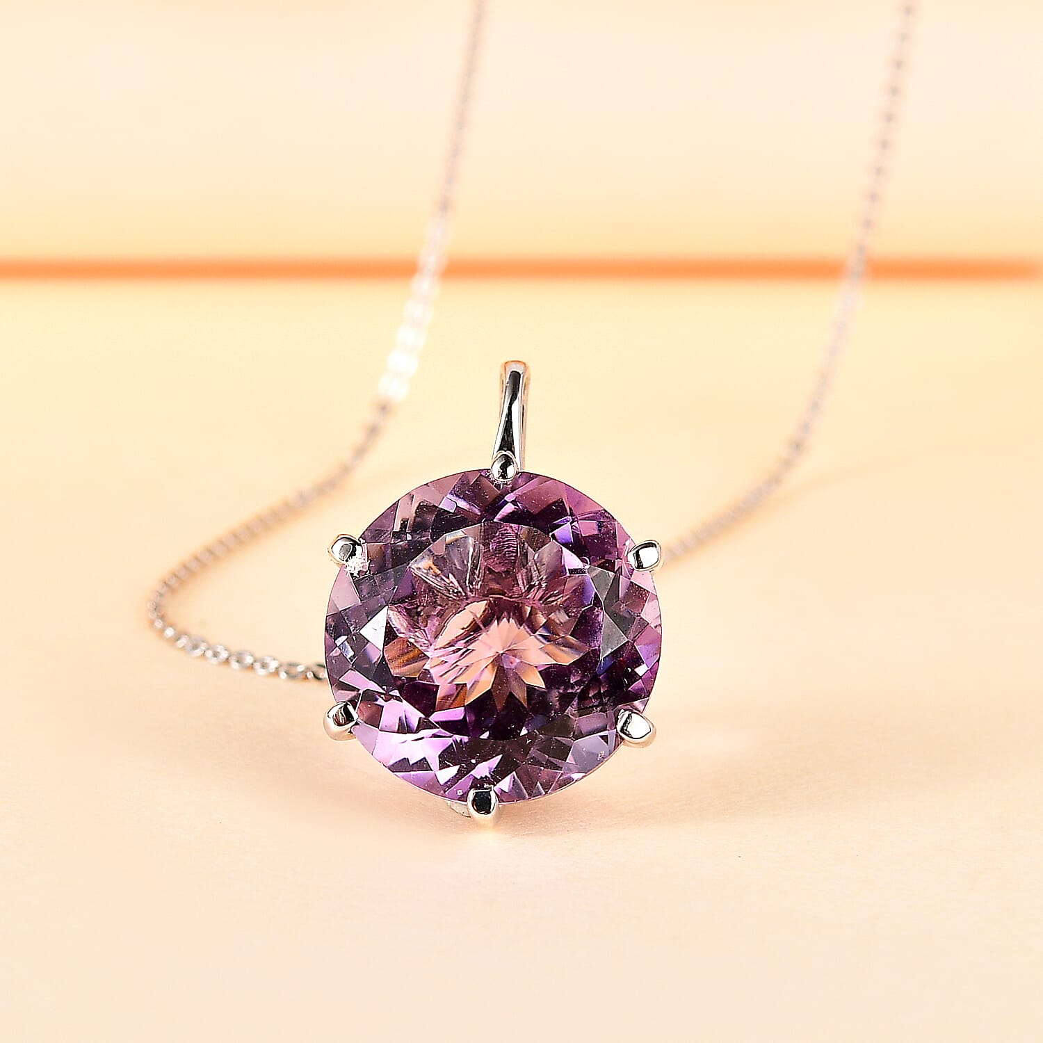 Rose De France Amethyst Solitaire Pendant Necklace 20 Inches in Platinum Over Sterling Silver 15.25 ctw