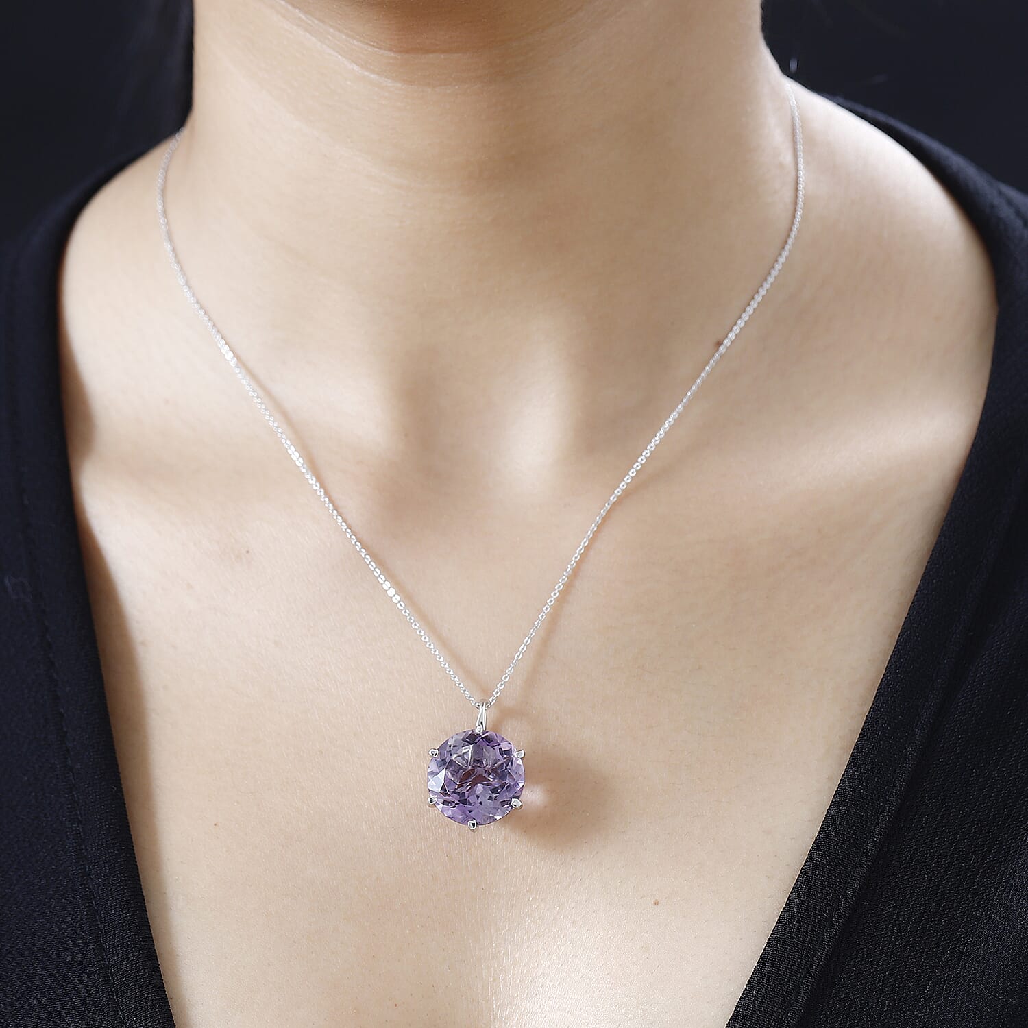 Rose De France Amethyst Solitaire Pendant Necklace 20 Inches in Platinum Over Sterling Silver 15.25 ctw