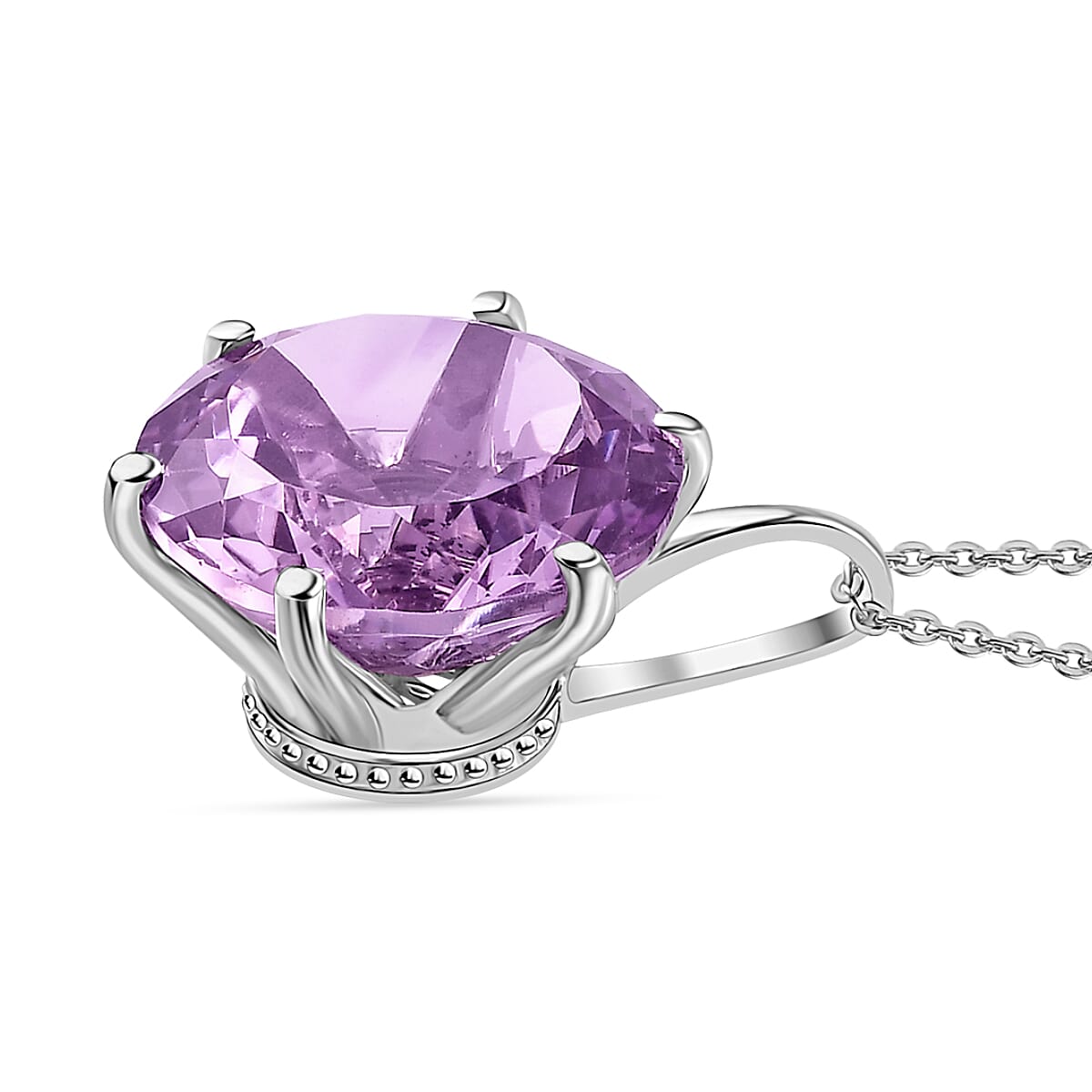 Rose De France Amethyst Solitaire Pendant Necklace 20 Inches in Platinum Over Sterling Silver 15.25 ctw