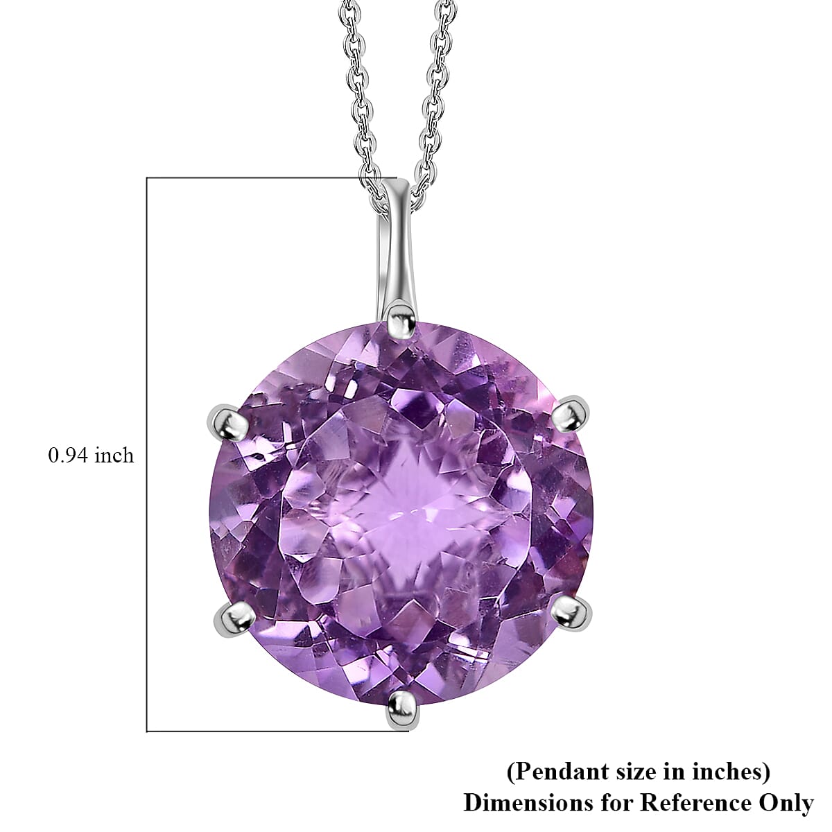 Rose De France Amethyst Solitaire Pendant Necklace 20 Inches in Platinum Over Sterling Silver 15.25 ctw