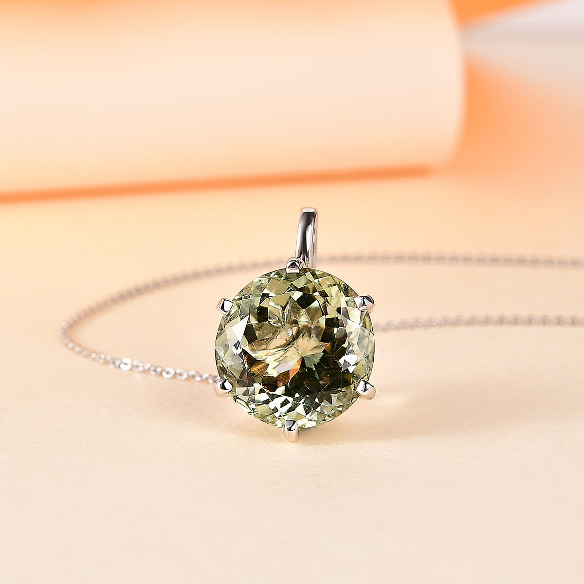 Montezuma Prasiolite Solitaire Pendant Necklace 20 Inches in Platinum Over Sterling Silver 14.40 ctw image number 1