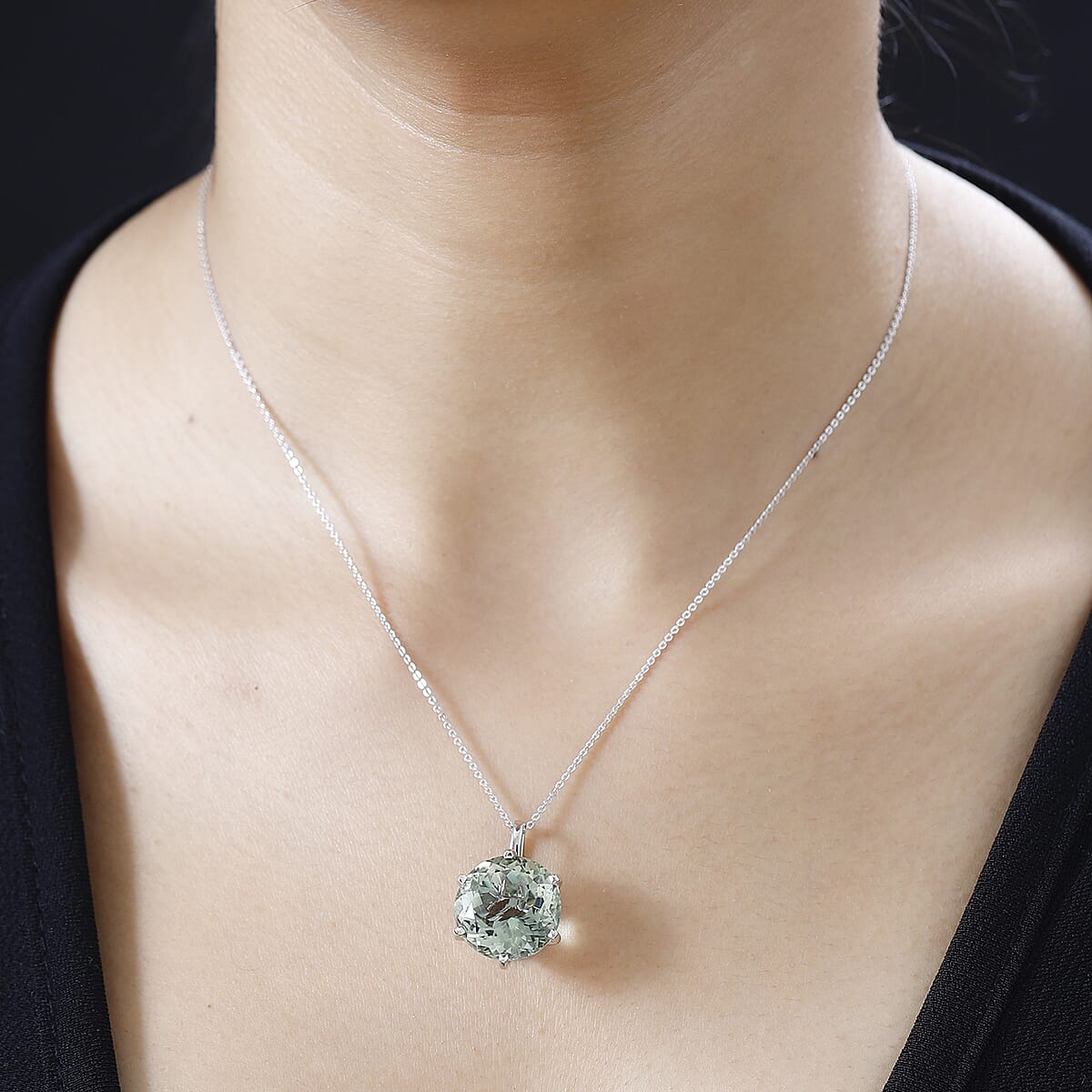 Montezuma Prasiolite Solitaire Pendant Necklace 20 Inches in Platinum Over Sterling Silver 14.40 ctw image number 2