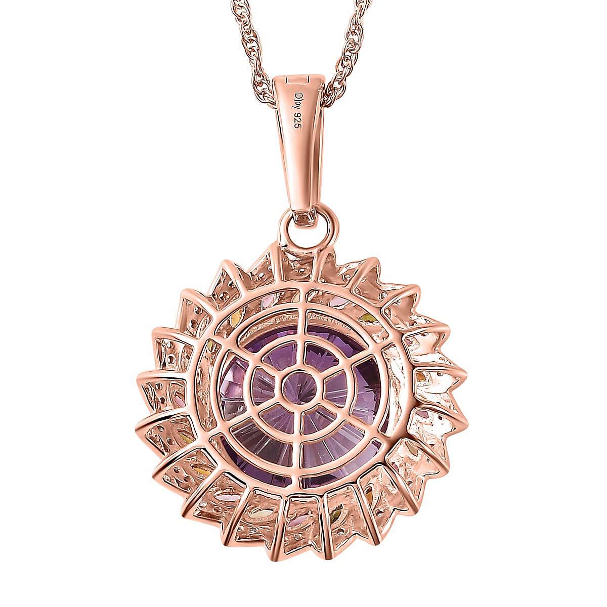 Starburst Cut Rose De France Amethyst, Multi-Tourmaline and White Zircon 14.40 ctw Floral Pendant Necklace 18 Inches in Vermeil Rose Gold Over Sterling Silver image number 4