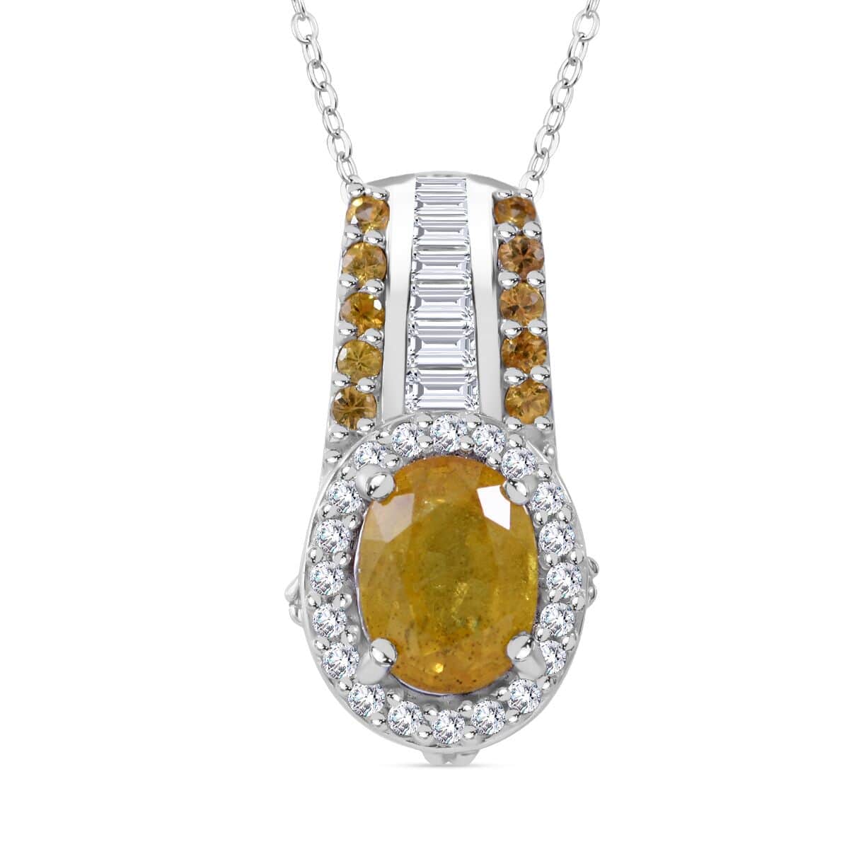 Yellow Sapphire and White Zircon 2.55 ctw Autumn Sunrise Bridge Pendant Necklace 18 Inches in Platinum Over Sterling Silver  image number 0