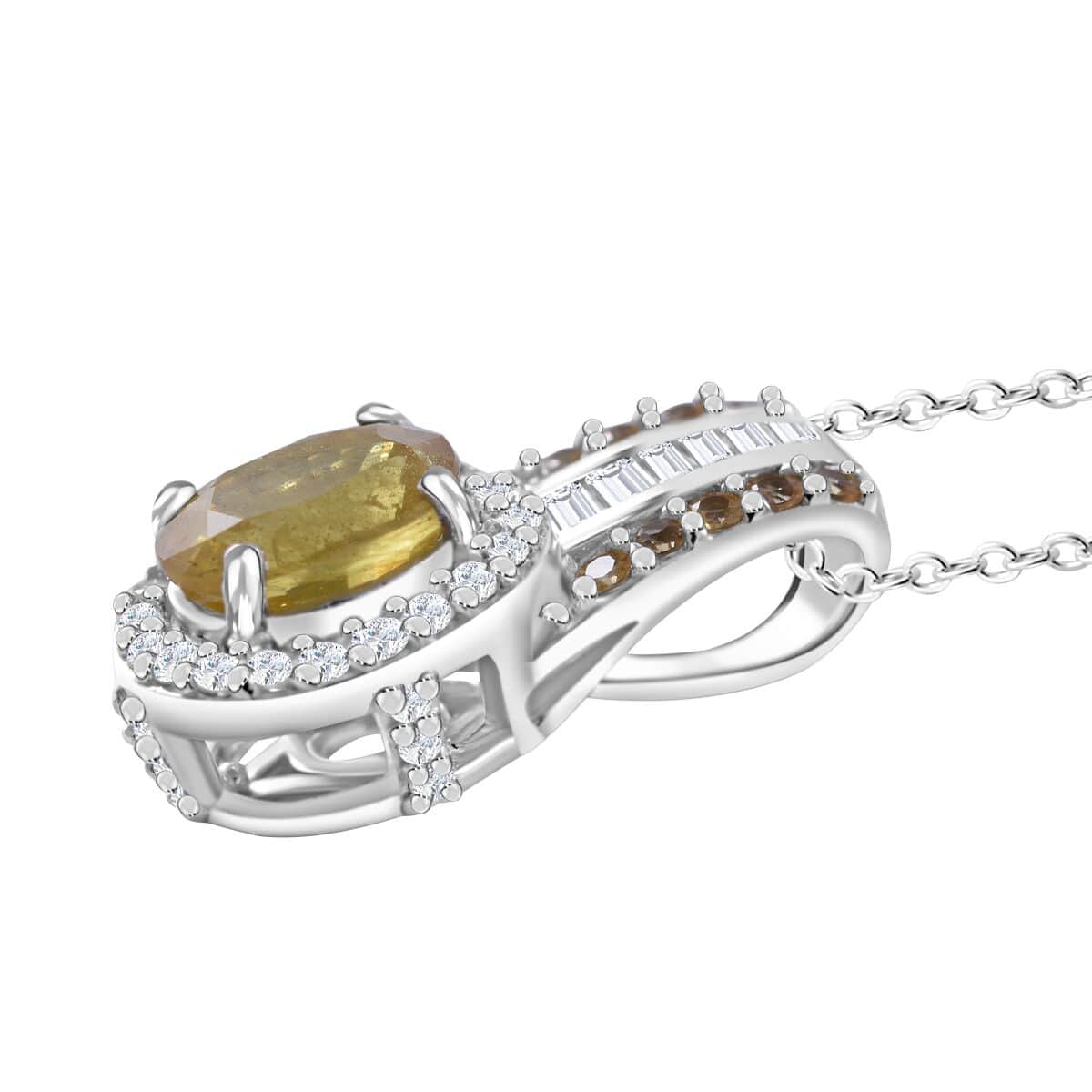 Yellow Sapphire and White Zircon 2.55 ctw Autumn Sunrise Bridge Pendant Necklace 18 Inches in Platinum Over Sterling Silver  image number 2