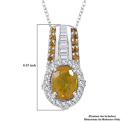 Yellow Sapphire and White Zircon 2.55 ctw Autumn Sunrise Bridge Pendant Necklace 18 Inches in Platinum Over Sterling Silver 