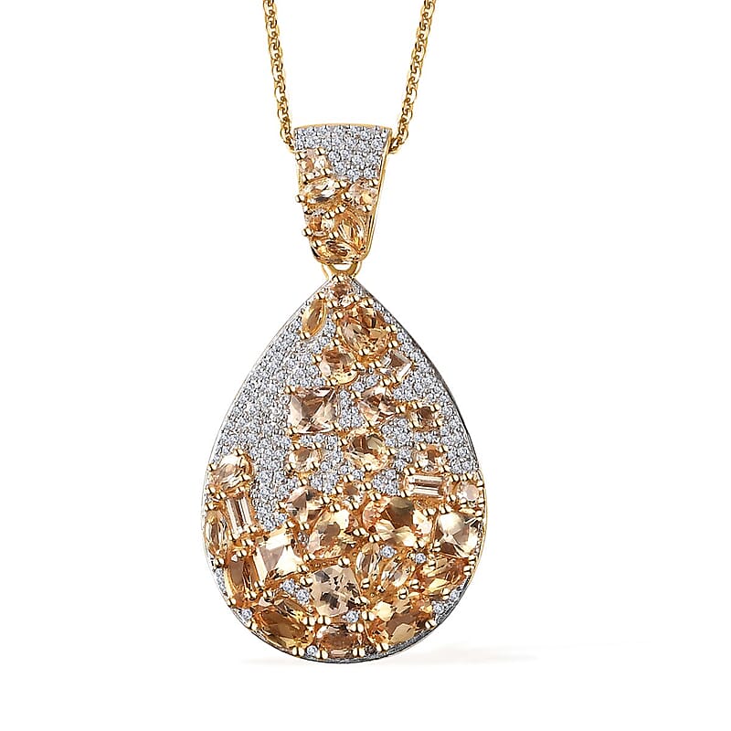 Premium Golden Imperial Topaz and White Zircon 8.50 ctw Pendant Necklace in Vermeil Yellow Gold Over Sterling Silver 20 Inches