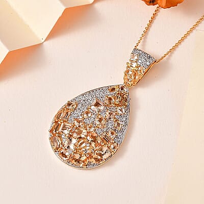 Premium Golden Imperial Topaz and White Zircon 8.50 ctw Pendant Necklace in Vermeil Yellow Gold Over Sterling Silver 20 Inches