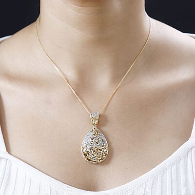 Premium Golden Imperial Topaz and White Zircon 8.50 ctw Pendant Necklace in Vermeil Yellow Gold Over Sterling Silver 20 Inches
