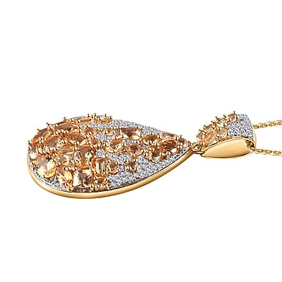Premium Golden Imperial Topaz and White Zircon 8.50 ctw Pendant Necklace in Vermeil Yellow Gold Over Sterling Silver 20 Inches