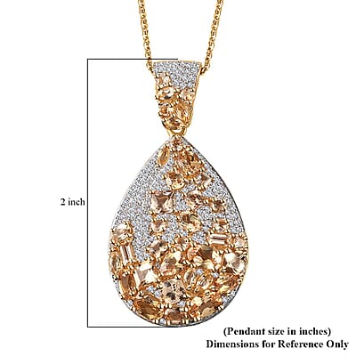Premium Golden Imperial Topaz and White Zircon 8.50 ctw Pendant Necklace in Vermeil Yellow Gold Over Sterling Silver 20 Inches