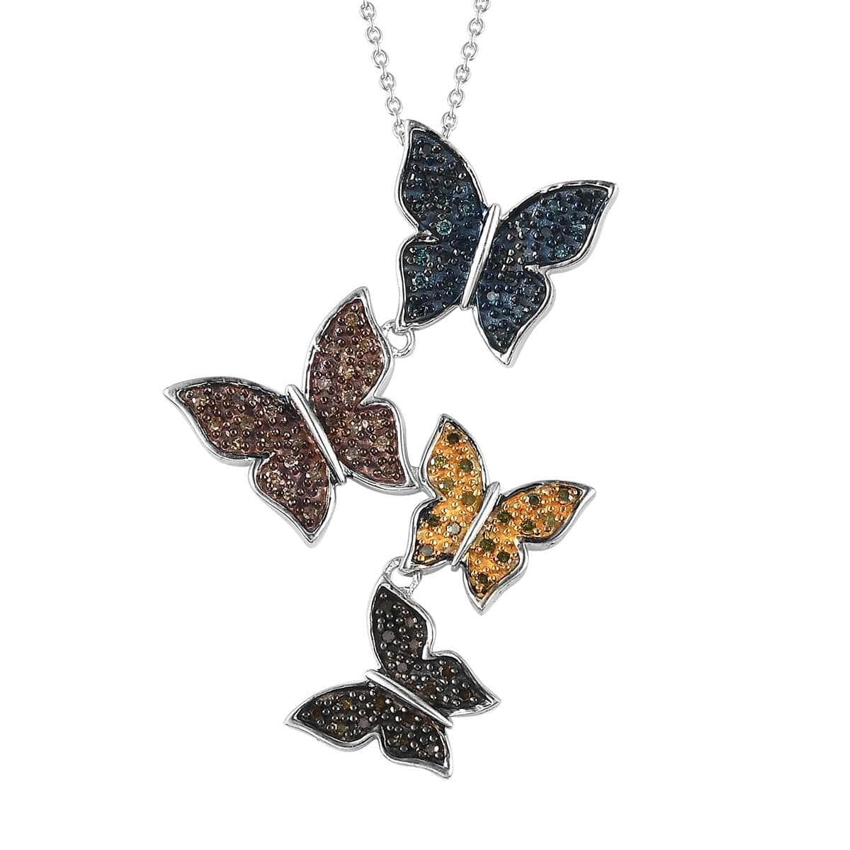 GP Trionfo Nature's Collection Multi Color Diamond Butterfly Pendant Necklace 18-20 Inches in Platinum Over Sterling Silver 0.50 ctw image number 0