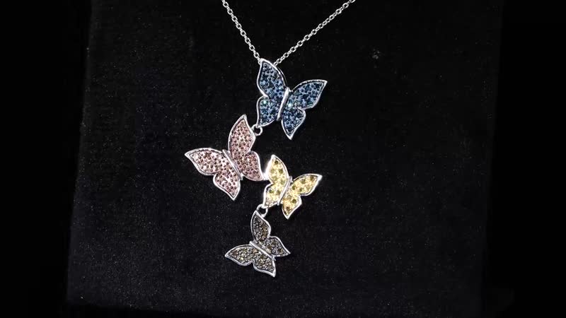 GP Trionfo Nature's Collection Multi Color Diamond Butterfly Pendant Necklace
