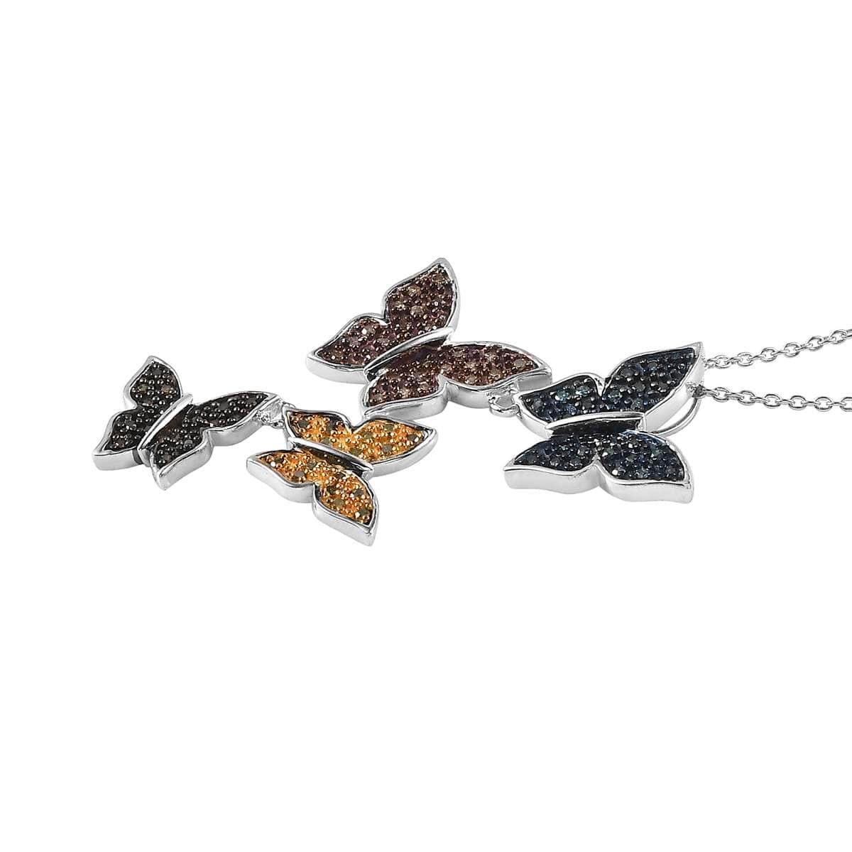 GP Trionfo Nature's Collection Multi Color Diamond Butterfly Pendant Necklace 18-20 Inches in Platinum Over Sterling Silver 0.50 ctw image number 3