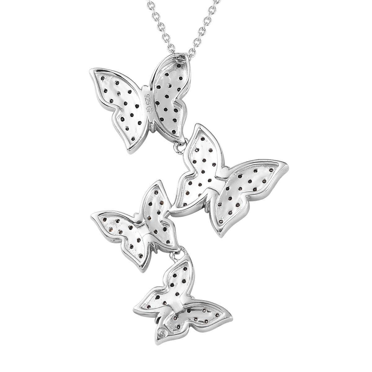 GP Trionfo Nature's Collection Multi Color Diamond Butterfly Pendant Necklace 18-20 Inches in Platinum Over Sterling Silver 0.50 ctw image number 4